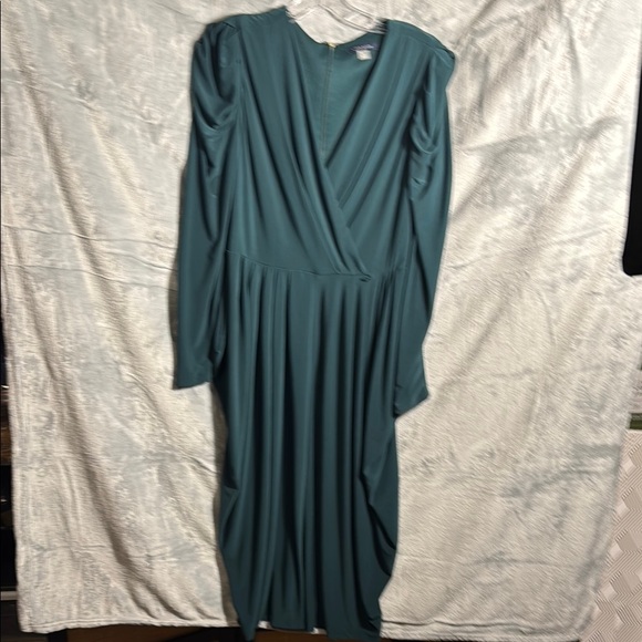 Tommy Hilfiger dress size 8 green Long Sleeve Dress ruched sleeves draping sides - Picture 1 of 16